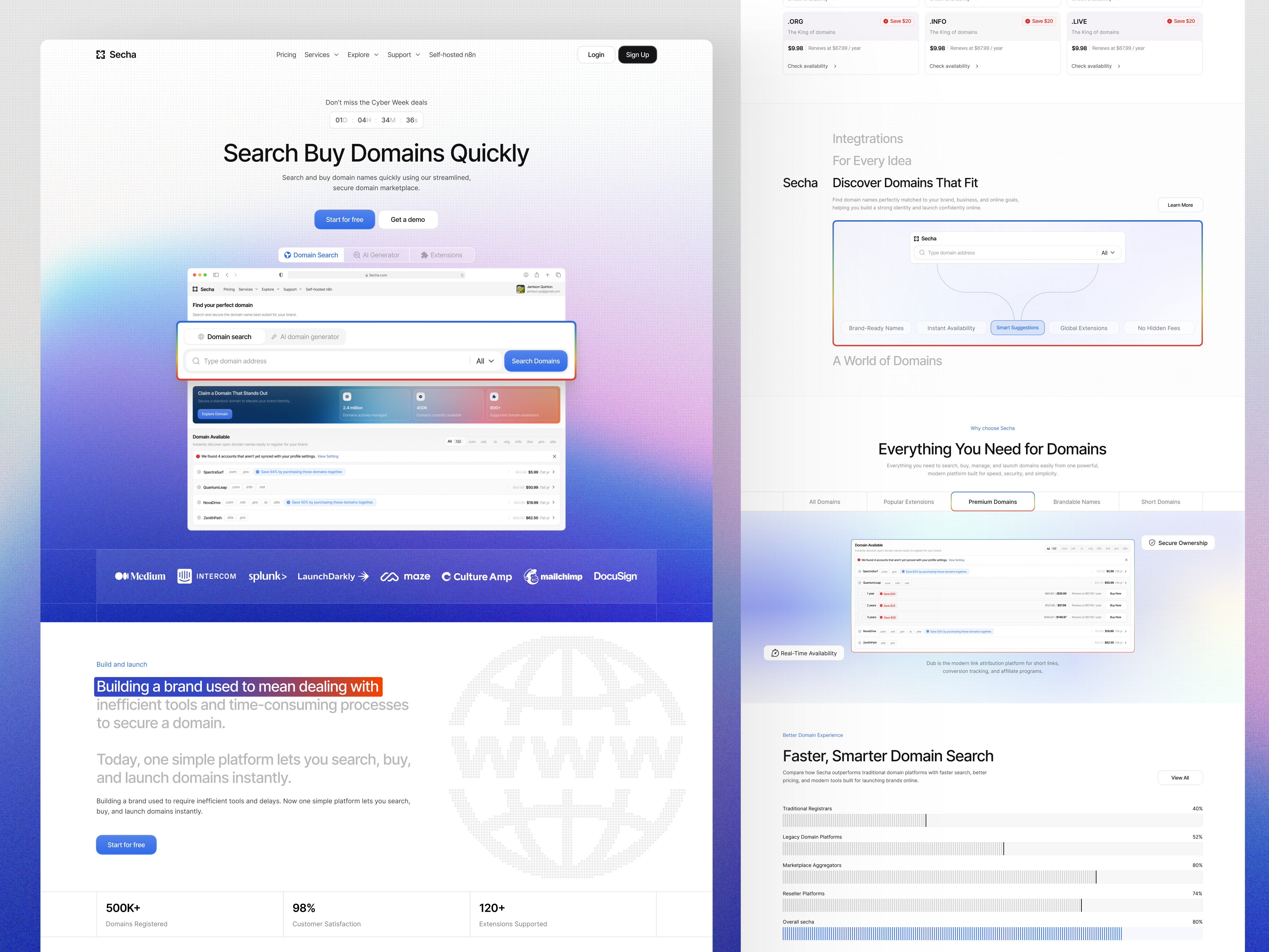 Secha - Domain & Web Hosting Landing Page clean cloud hosting cloud server design domain domains hosting hosting template landing page platform saas server hosting ui ux web web design web domains web hosting website