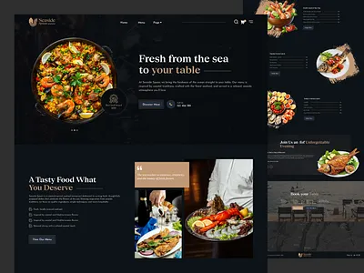 Seaside Spoon- Restaurant Landing Page dark ui food landing page food website landing page design minimal design modern website restaurant landing page restaurant ui restaurant website seafood restaurant seafood website ui design ux design web design website concept
