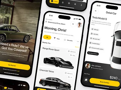 Vroom - Car Rental App booking booking app car car app cars clean drive mobile app modern rent rental rental car reservation schedule sport car tesla ui ui design ux vehicle
