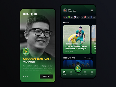 Can Tho Football Club Mobile App 2023 app mobile application clear clear design football football app gradient sport sport app ui design ux design vietnam vleague