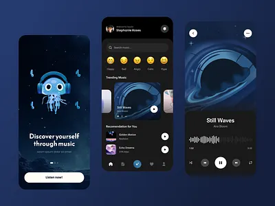 AI Music Mood Mobile App 3d ai ai music mood animation app branding clean dark mode design graphic design illustration mobile app mood motion graphics music simple song ui ux website