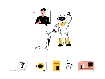 Robot Work illustration ai artificial artificial intelligence bot data design design illustration flat icons illustration minimal robot robot work simple technology ui ux vector web illustration