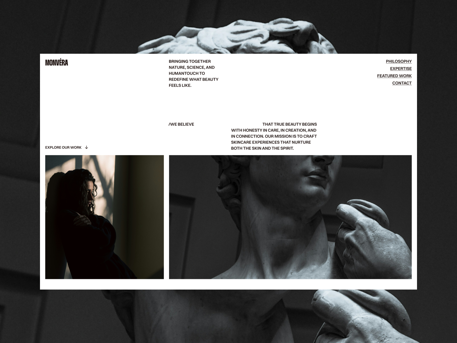 Monvera, High-end Brand Website 10am 10am space artdirection branding clean design editorial elegant grid identity landing page layout luxury minimal modern monochrome portfolio typography visual website