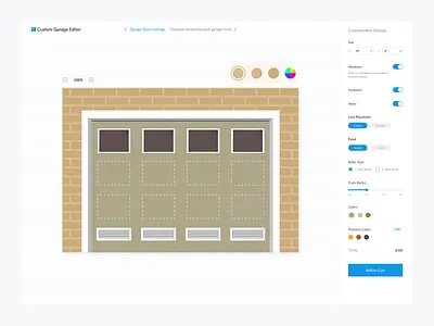 Garage Door Editor builder design editor garage door saas ui ux visual design web app