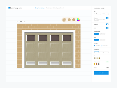 Garage Door Editor builder design editor garage door saas ui ux visual design web app