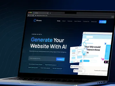 Chrono - AI Web Builder Landing Page - Mockup ai artificial artificial intelligence blue build builder clean dark mode design intelligence minimal modern template ui ux web website
