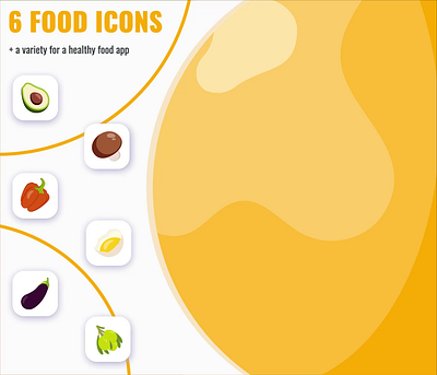 6 Food Icons for a Healthy Food App animation app art brand branding design food graphic design health icon illustration logo marketing motion graphics nature ui ux vector