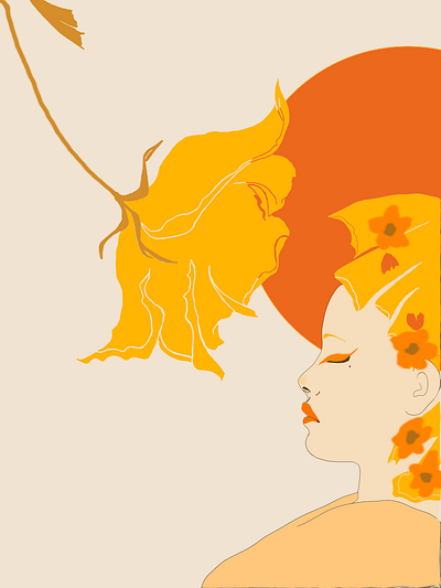 A floret of life asia design flame floral flower girl graphic design illustration japanese orange sun tradition women