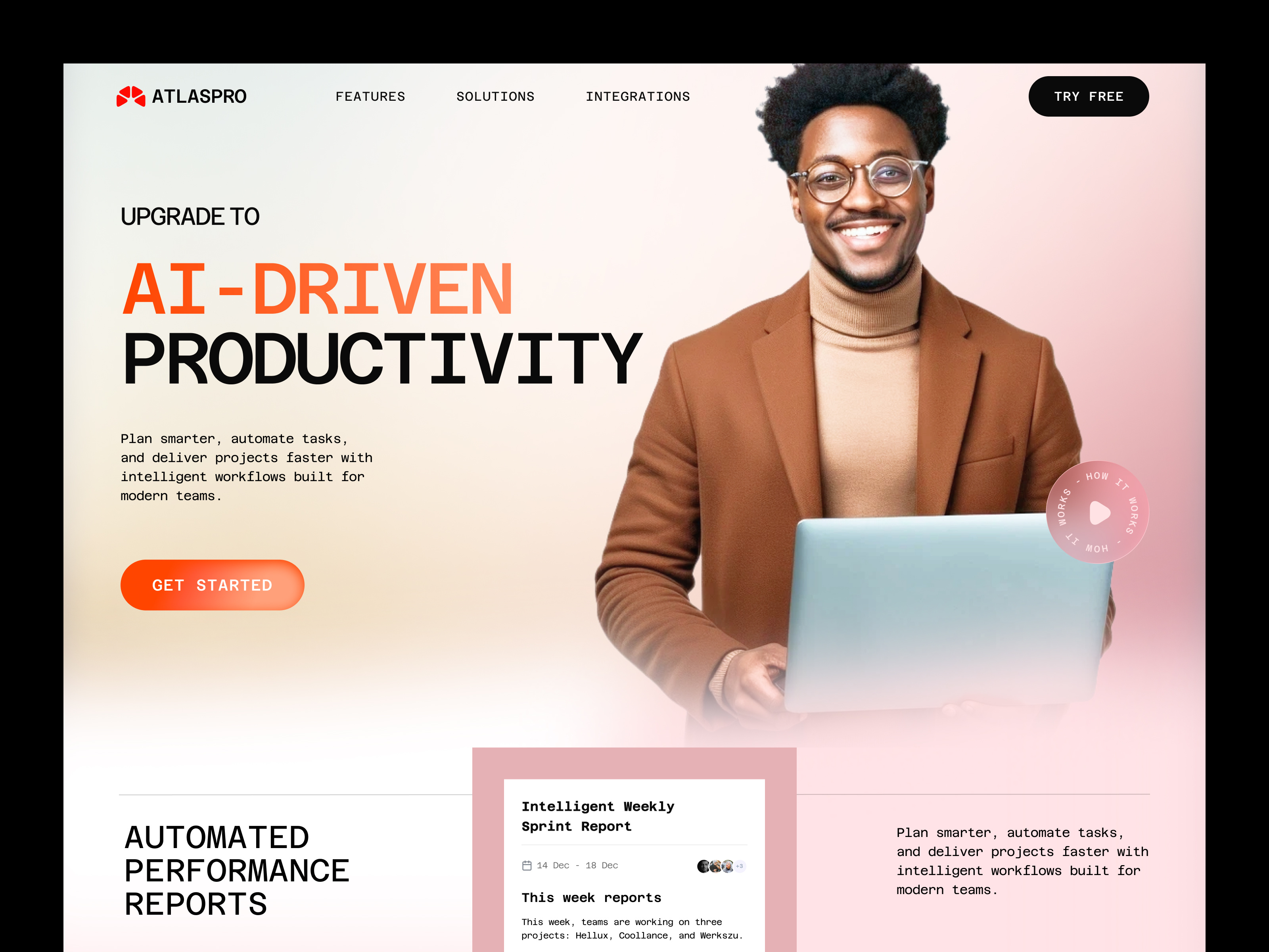 Example of AtlasPro -  AI Driven Project Management Website Design