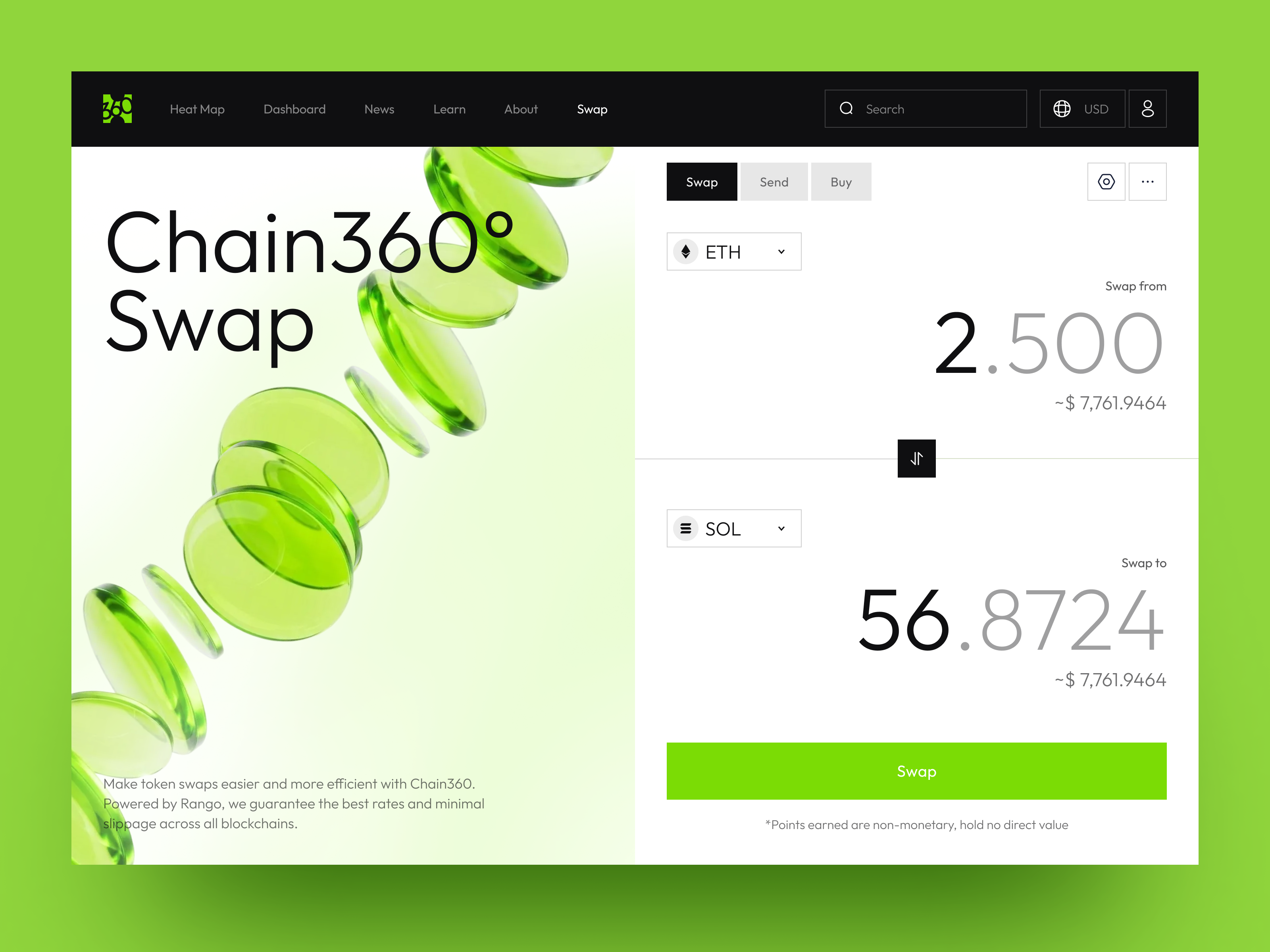 Example of DeFi Token Exchange Platform UI