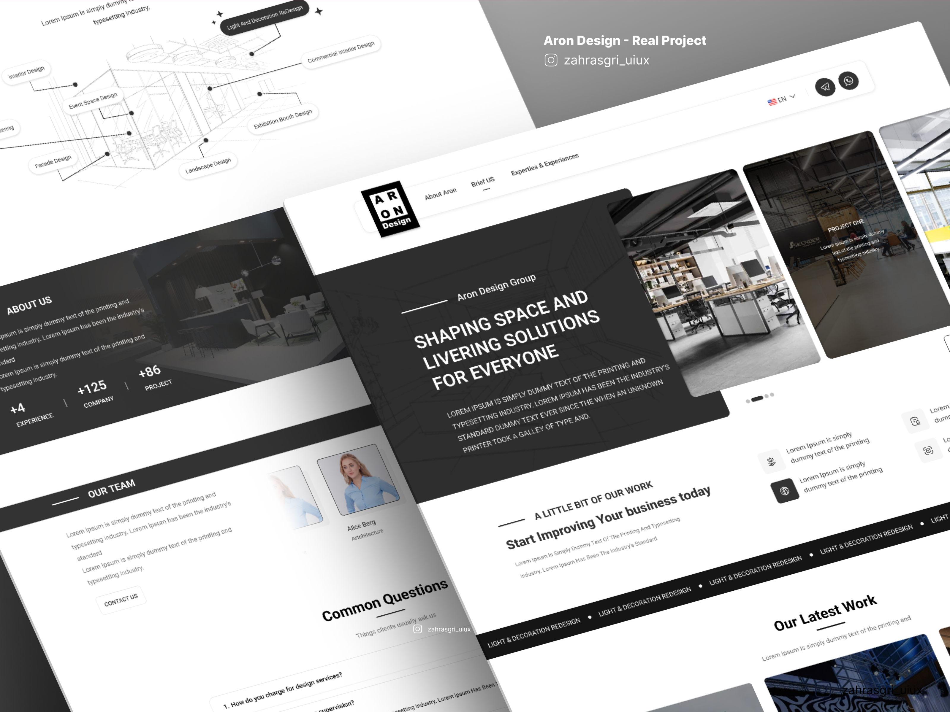 Aron Architecture Company Landing Website aboutus architecture black branding contactus design homepage homescreen landing landingscreen ourwork ui uidesign uiux ux website websitedesign websiteui
