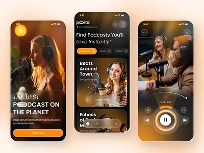 Podcast Streaming Mobile App audio app design trends entertainment app glassmorphism ios app media app media player mobile mobile app music app neumorphism podcast app startup app streaming app voice app