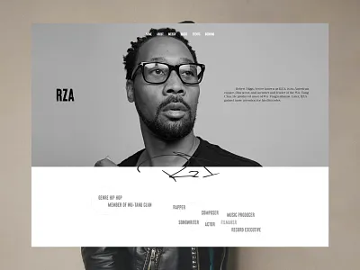 Concept Hero - RZA art directed concept hero design editorial editorial design graphic design hero section hiphop music musician rapper ui user interface web design