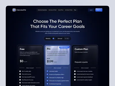 Pricing Page UI Design ai ai platform artifical intelligence career darkui enterprise interview plans pricing pricing page pricing section pricingpage uidesign uiux web design