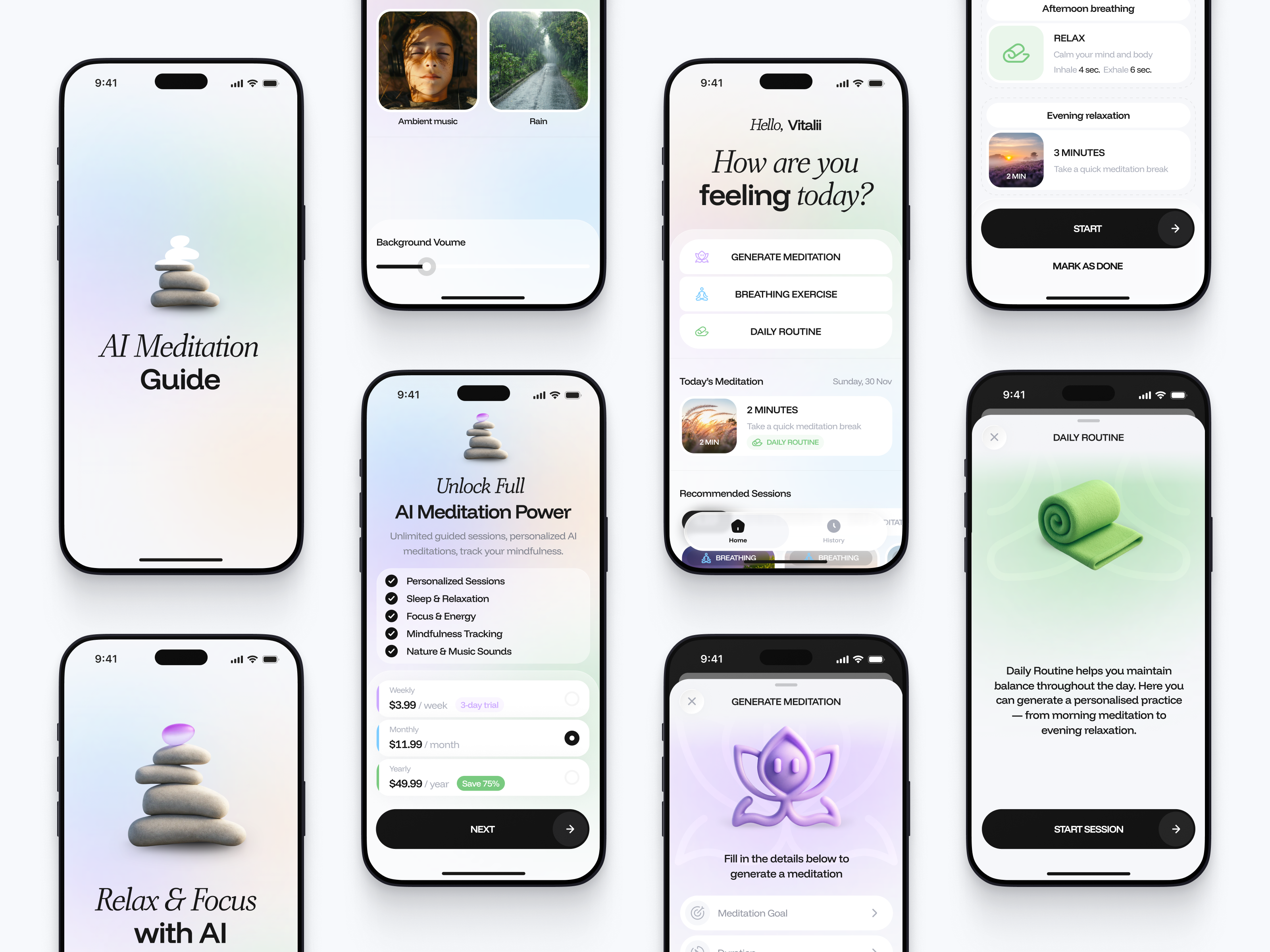 🪨 MEDITATION APP ai app design ios mediation meditation guide mobile ui ux