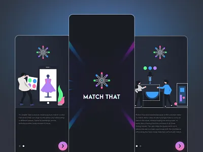 Match That — Mobile App Splash & Onboarding UI android app ui case study creative ui dark mode design digital product design graphic design illustration ios app ui mobile app mobile interface design onboarding screen design product design splash screen startup app ui ui ui app concept design ui design ui modern app design user onboarding flow ux ui
