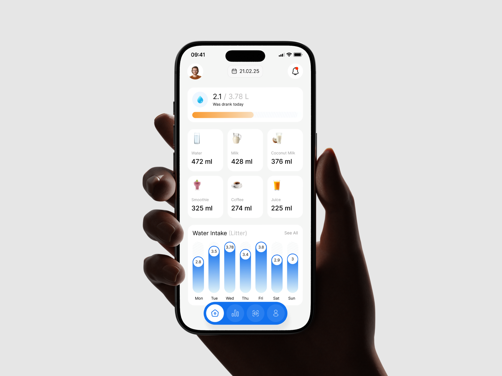 One Gallon: Smart Water Tracker App - Mobile App Design ai android app appdesign branding design designcommunity designtrends graphic design health healthcare interface ios mobiledesign tracker ui uidesign uiux visualdesign water