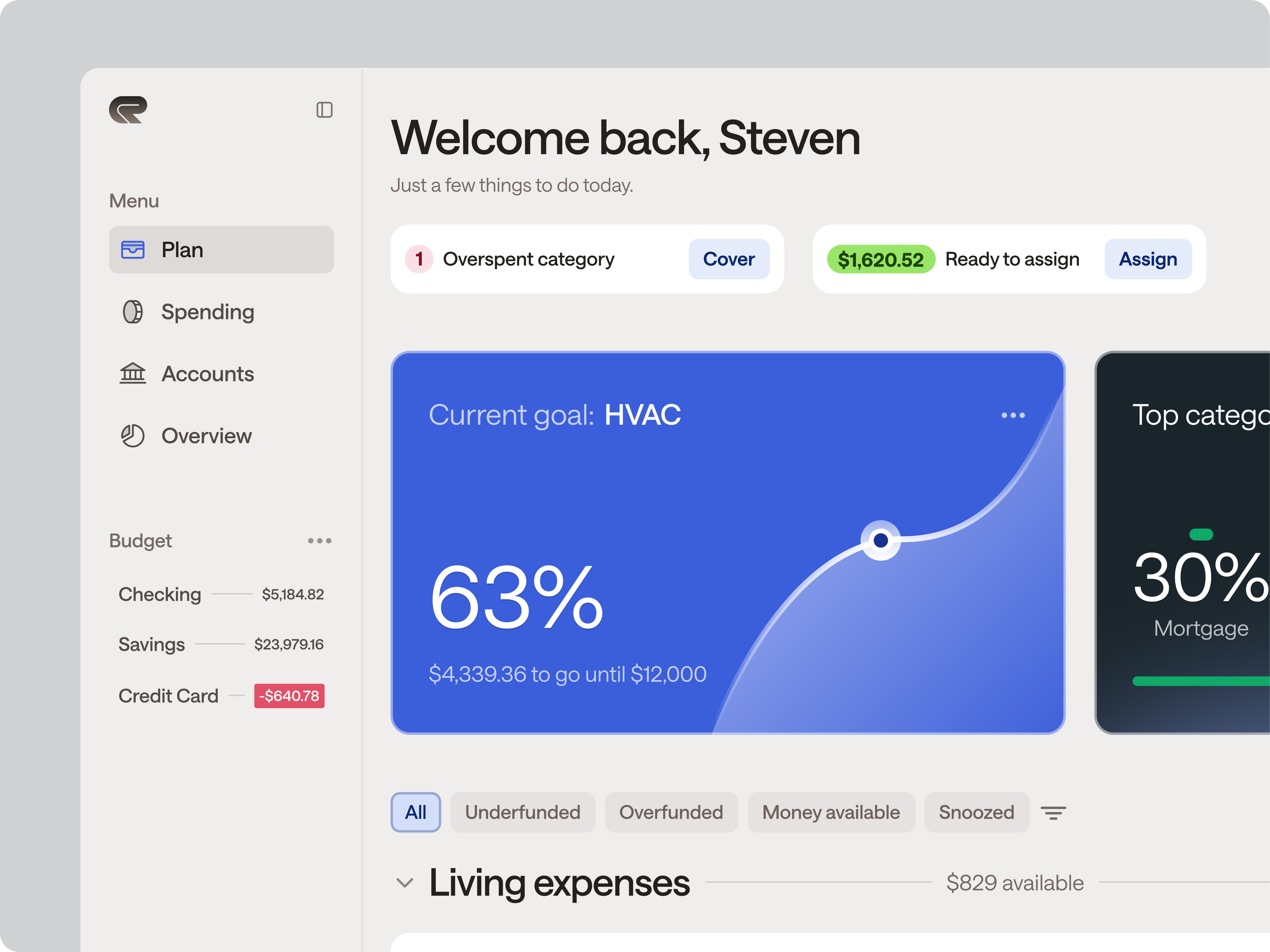 Budgeting inspired by YNAB branding budget dashboard finance ui ux ynab