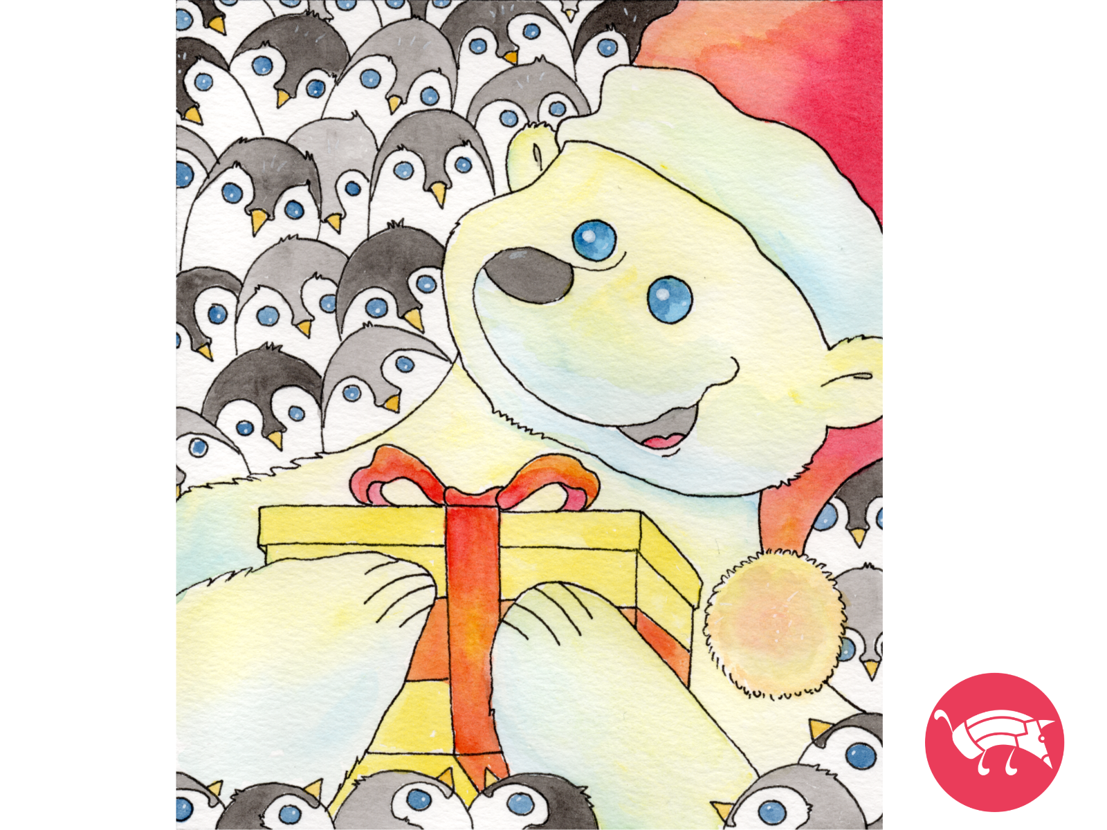 The Polar Bear Holiday at the South Pole character design christmas hand drawn handmade holydays illustration inks pencildog penguins polar bear watercolors