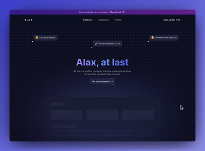 Animated Alax website 3d animation dark mode gradient landing page linear motion graphics ui user interface visual design website
