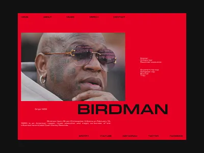 Hero Section - BIRDMAN art directed birdman branding concept hero design editorial editorial design editorial website graphic design hero section hiphop music musician rapper ui user interface visual design web design website
