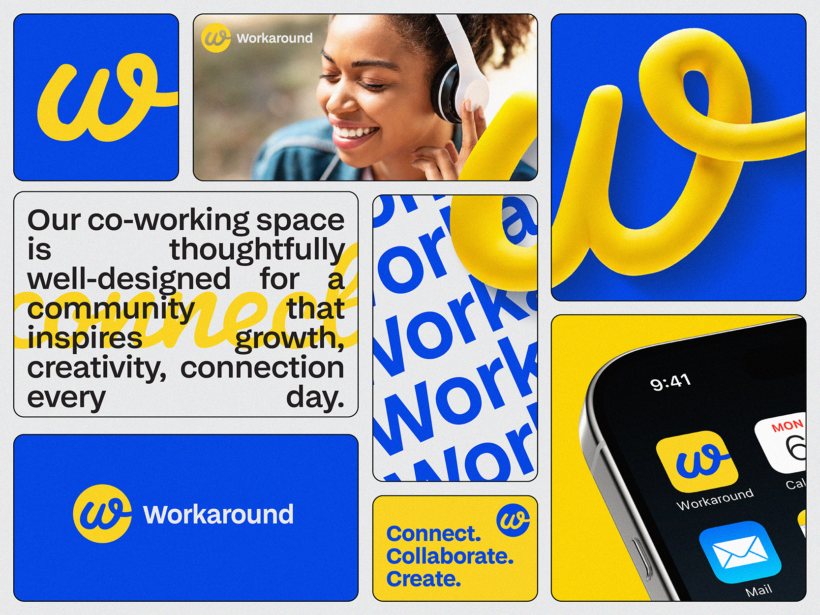 Workaround™ — Branding of Co-Working Space aesthetic brand brand identity brand strategy branding collaboration connect coworking creativity design system fun graphic design happy logo logo design networking simple visual identity workspace
