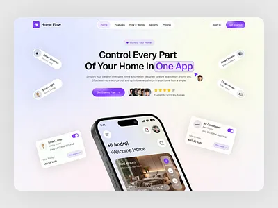 Smart Home Landing Page UI/UX app website branding clean ui dashboard design design digital product home control landing page landing page design minimal design mordern design product design responsive design smart devices smart home hub smart living ui ux web web design