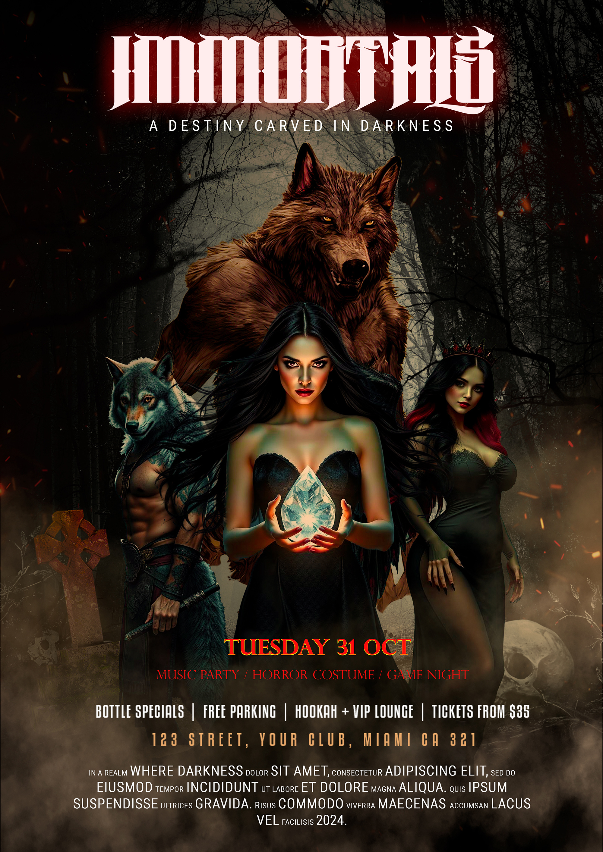 Horror Costume Game Night – Movie Poster Design branding costumeparty creativeposter design dribbbledesign entertainmentdesign eventposterdesign gamenightposter graphic design horrorposter illustration moderndesign movieposterdesign printdesign