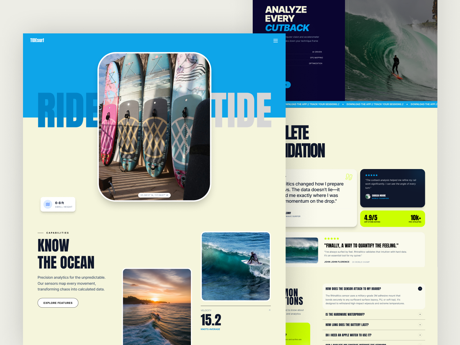 Surf Analytics App Landing Page analytics clean ui dashboard data visualization dribbble landing page lifestyle mobile app modern design ocean product design saas sports app surf surfing ui design ux design web design