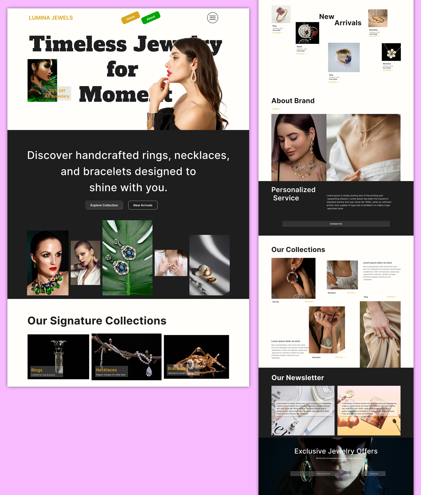 Jewelry Landing Page Design design dribbble ecommerce ui fashion website graphic design jewelry landing page jewelry website landing page luxury ui premium design sass ui ui ux design ux web design