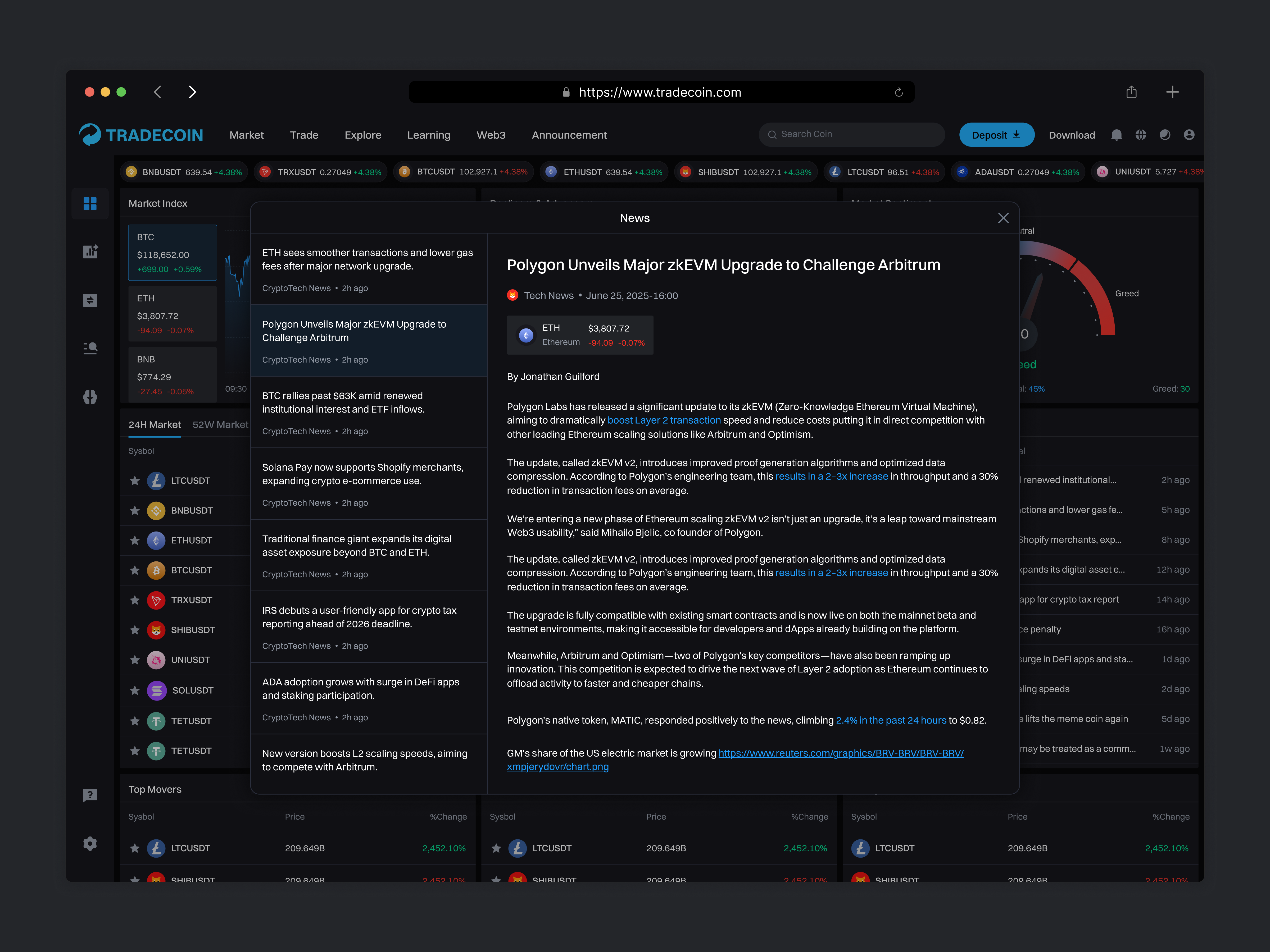 Tradecoin – Market News & Insights app crypto coin cryptodashboard finance fintech fintechdesign forex trade market analysis news product design trade news tradeinsight trading uidesign ux design webapp