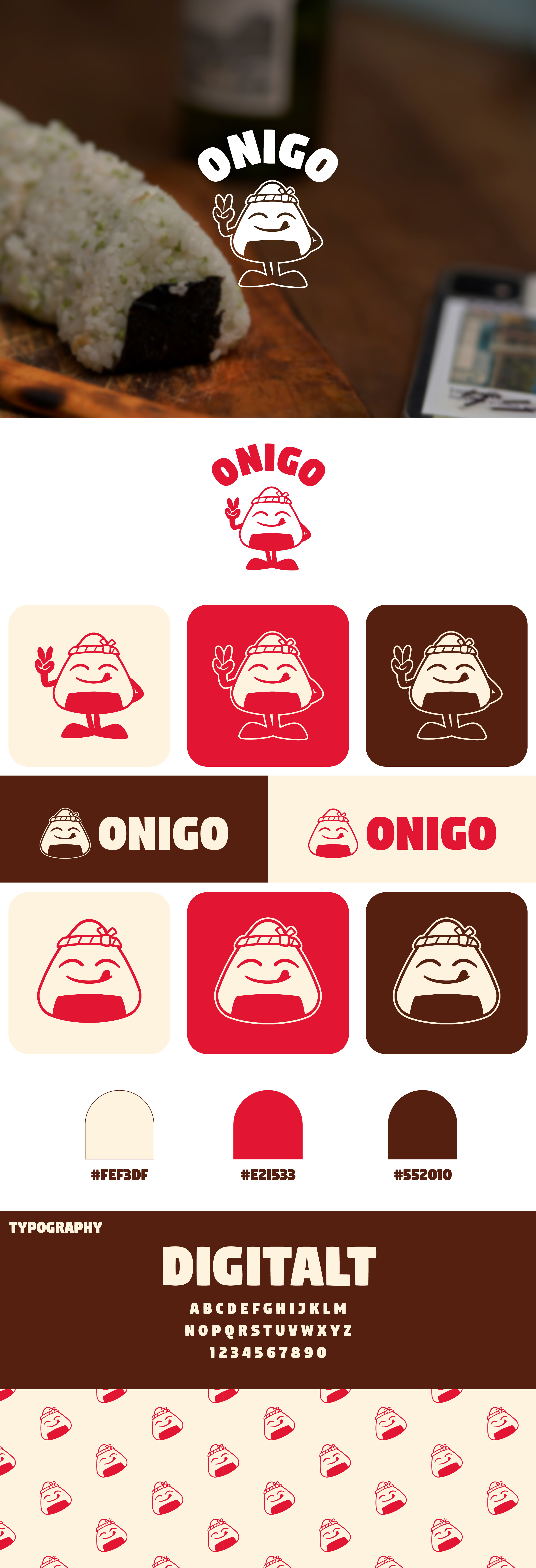 ONIGO - Onigiri Food Brand Identity & Character Design brand guidelines character design food branding graphic design illustration japanese food kawaii design logo design mascot design minimalist logo. onigiri restaurant branding retro mascot retro vintage typography visual identity