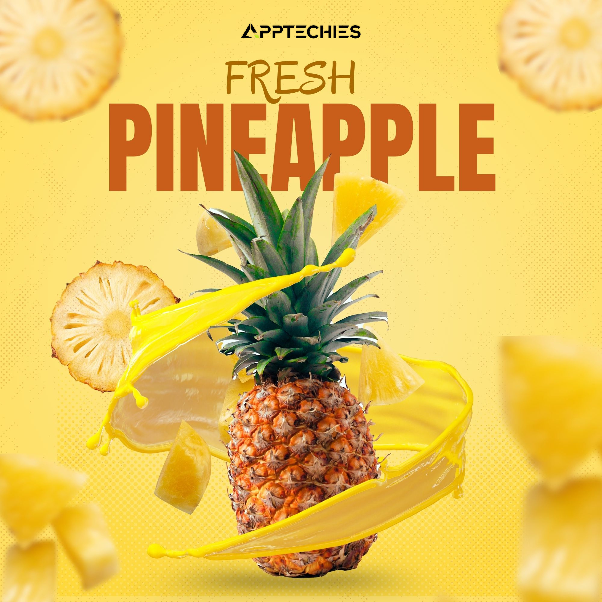 Fresh Pineapple – Social Media Brand Creative | Apptechies brandcreative creativebranding digitaldesign dribbbledesign foodcreative graphicdesign marketingdesign socialmediadesign visualdesign