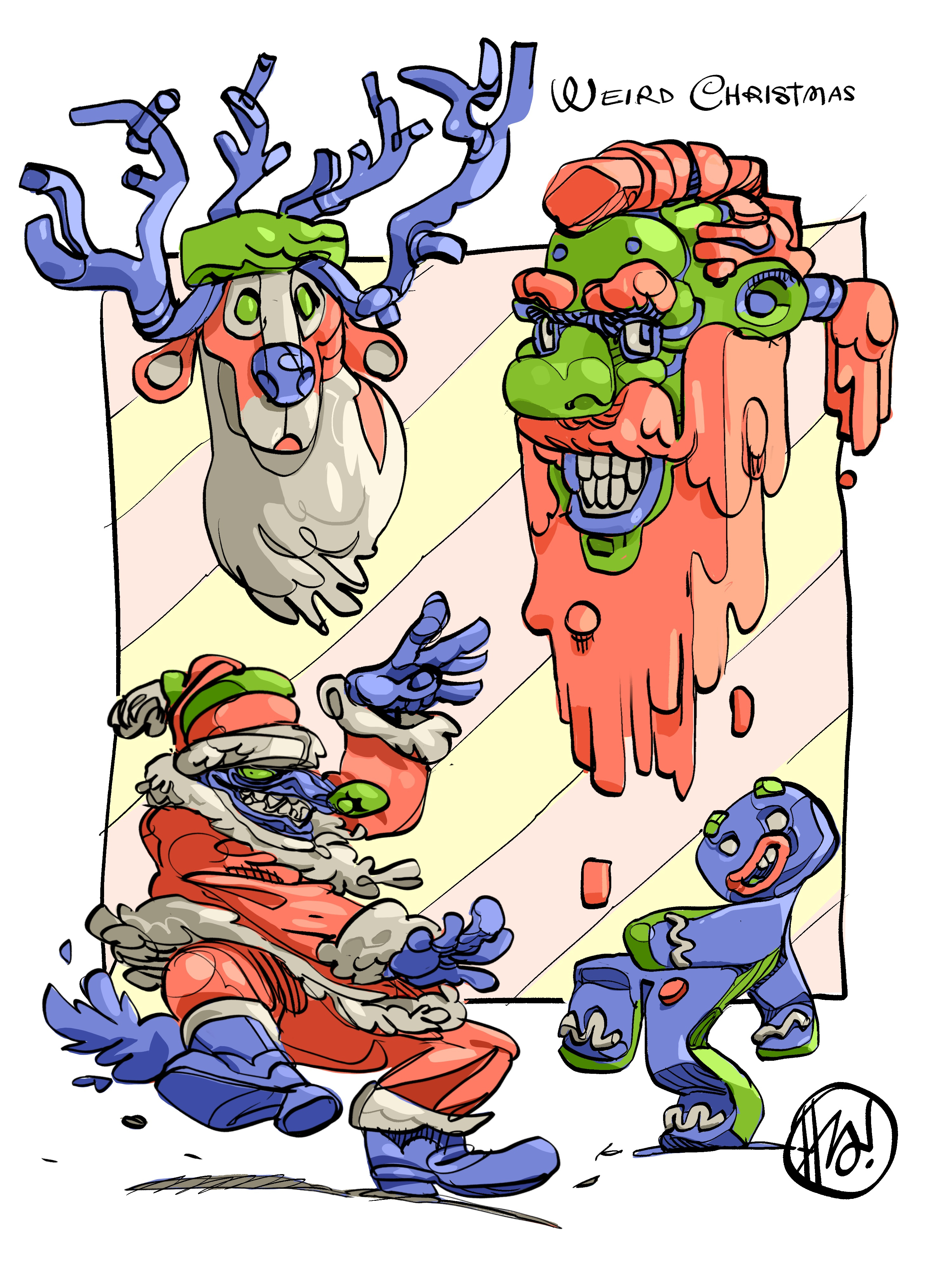 Weird Christmas character design christmas elf gingerbread coockie gingerbread man grinch illustration reindeer santa