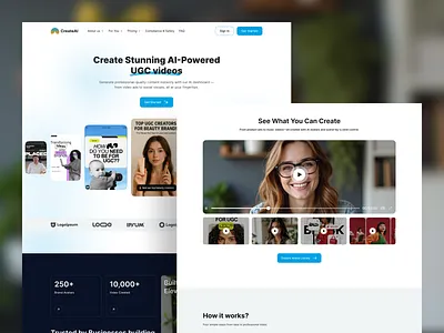 Ugc Creators Landing Page ( AI Video ) ai animation artificial intelligence assistant bentocard buttons landingpage pricing saas ui webdesign