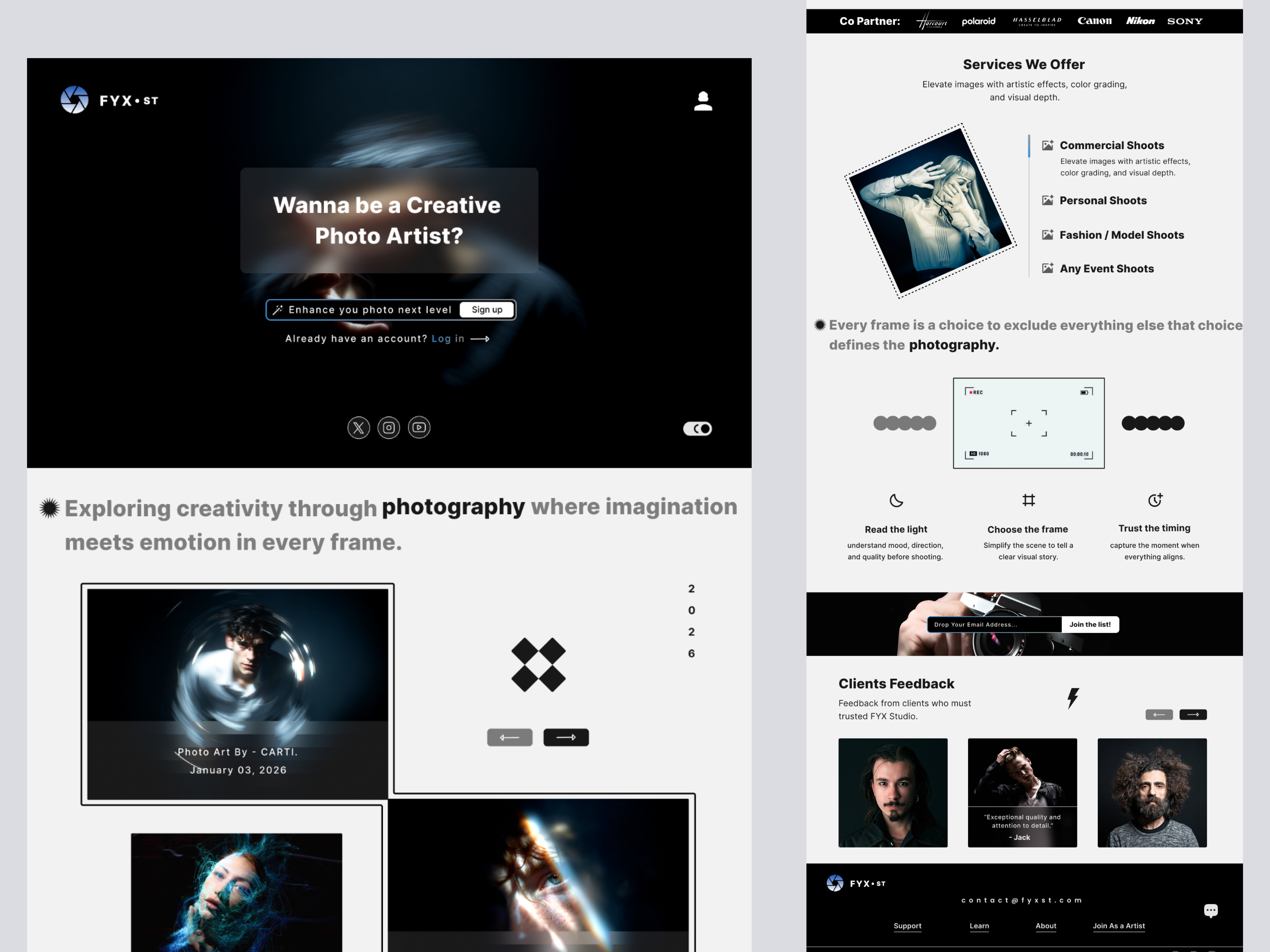 FYX studio Photography Web UI Design. landing page photography ui uiux user interface design website ui
