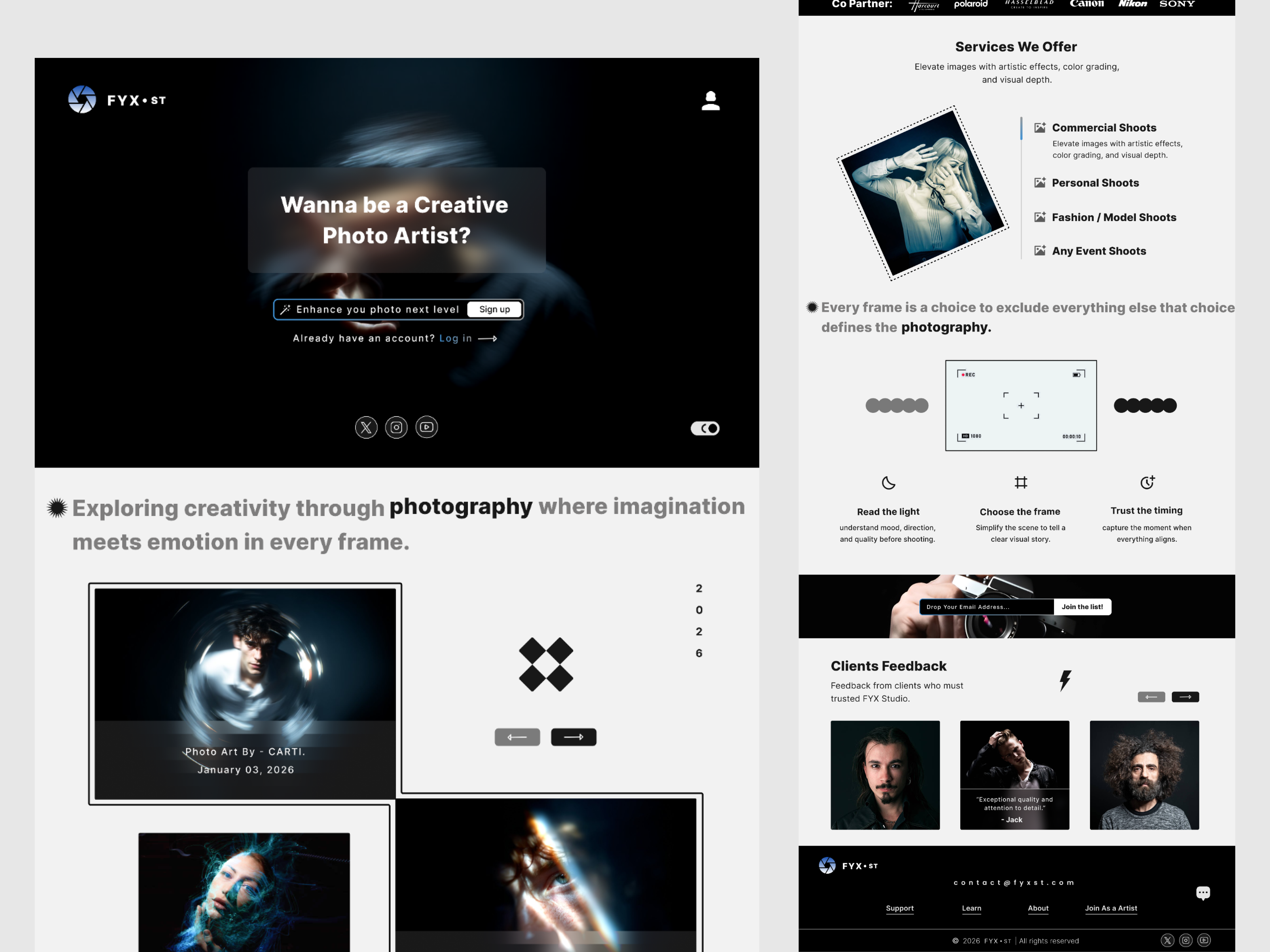 FYX studio Photography Web UI Design. branding design figma graphic design icon landing page landing page ui logo photography typography ui ui design uiux uiux design user experience user experience design user interface design ux website website ui