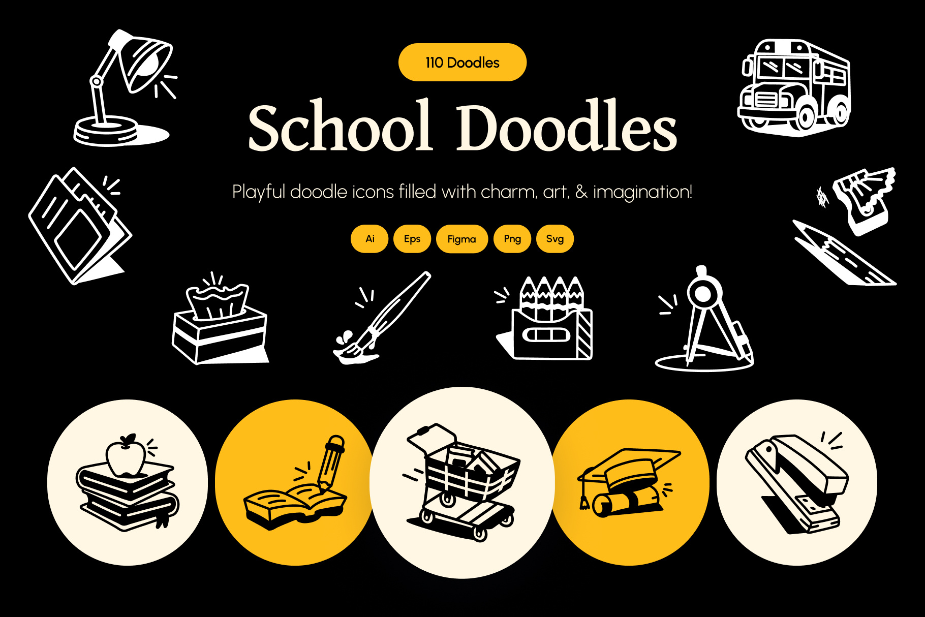 School Doodles Icon Set artdoodle creativedoodle doodle art doodleart education design education icons education illustration educationart hand drawn icons line art icons outline icons school doodles school elements school icons school supplies school vector schoolart schooldoodle stationery icons study icons