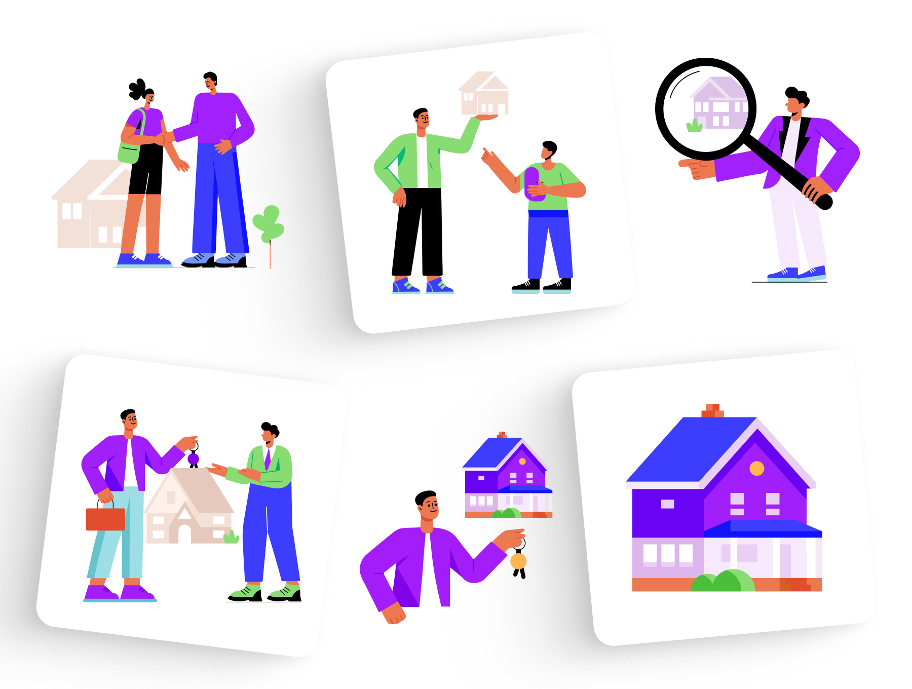 House construction illustrations Set architecture blueprint building buying house construction construction workers flat design home housing mortgage property property investment property management real estate real estate agent renovation selling house teamwork urban development vector illustration