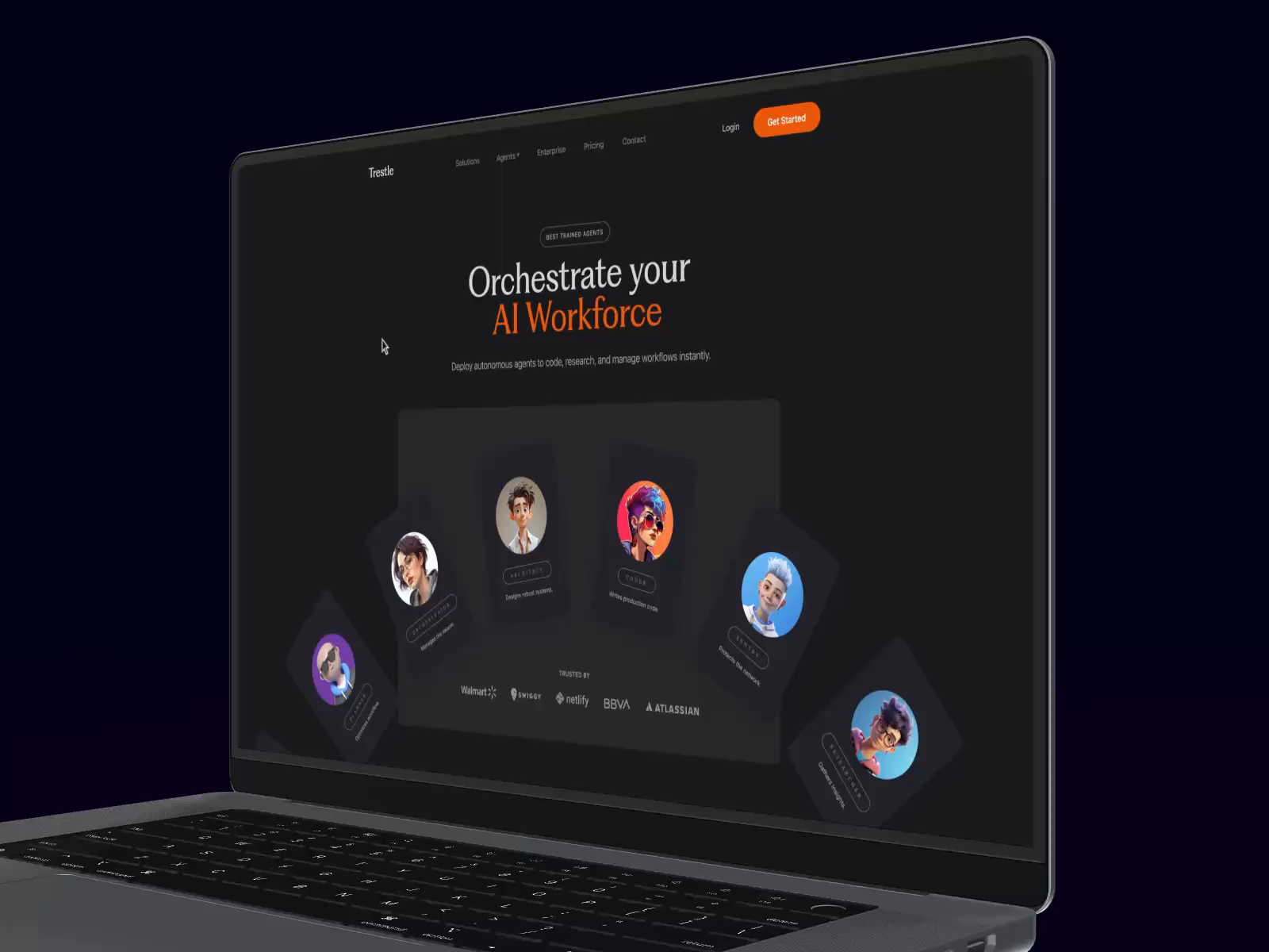 Example of AI Workforce Platform UI – Autonomous Agents Landing Page Design