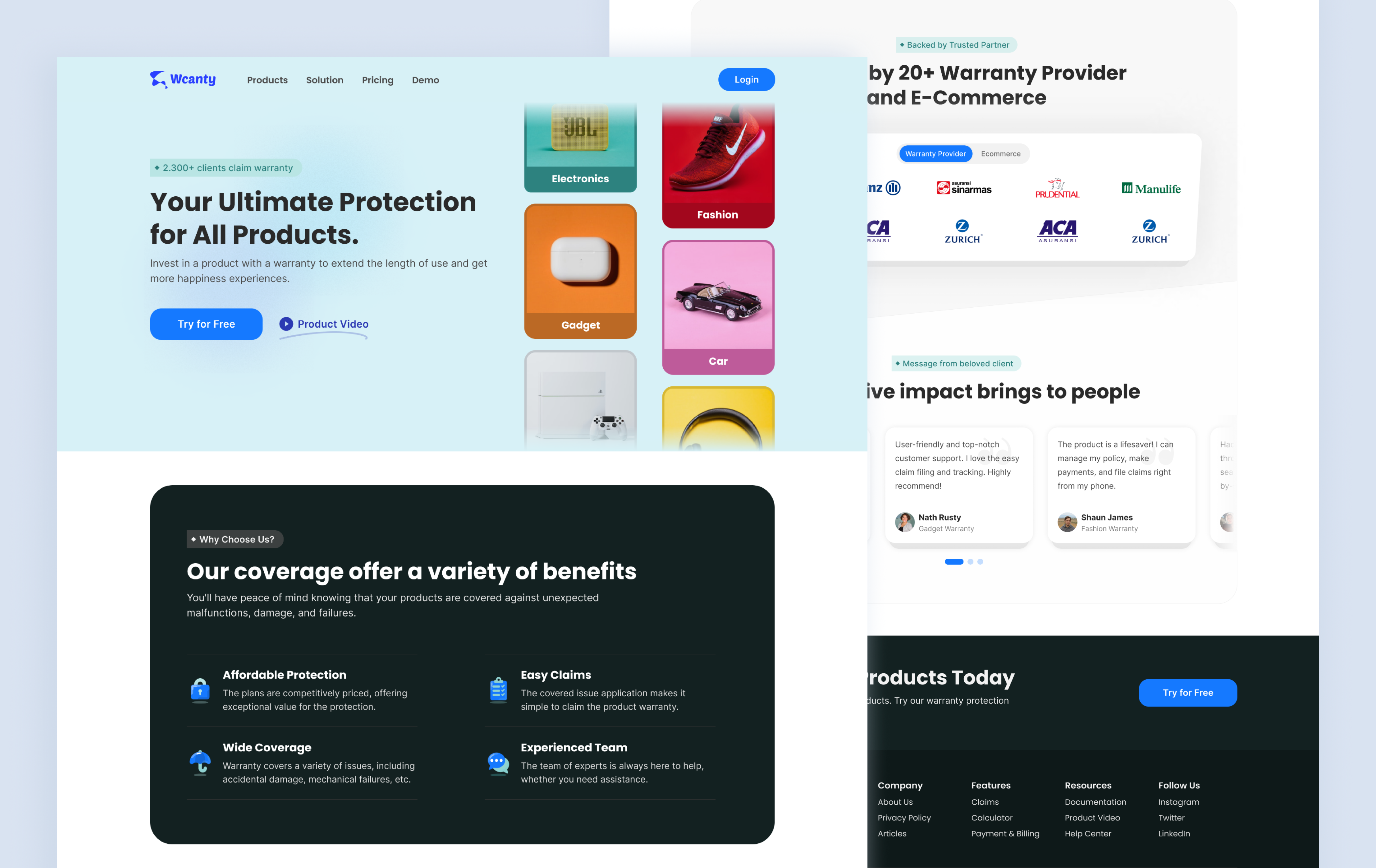 Insurance Landing Page clean design homepage insurance landing page one page ui visual design warranty website