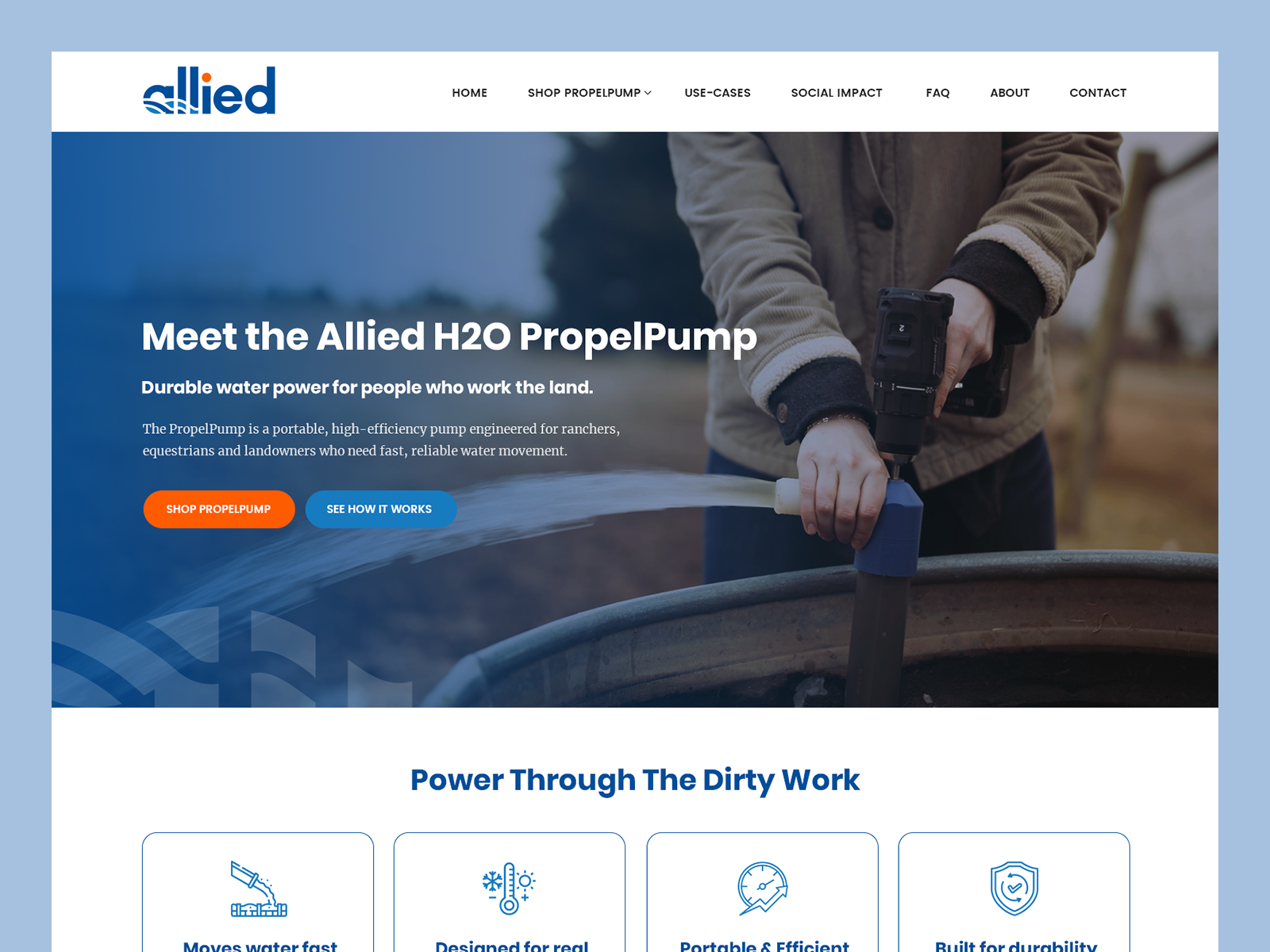 Allied H2O // Web Design barn ecommerce product pump ranch retail tools water water pump web design