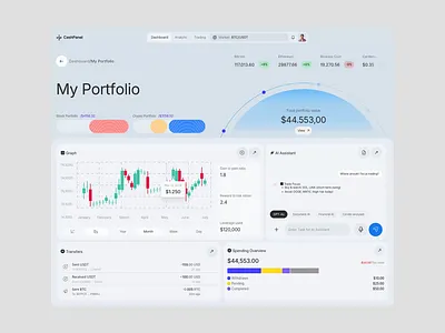 CashPanel - Crypto Portfolio Dashboard & AI Trading Flow ai trading assistant ui animation clean dashboard interface crypto investment app dashboard crypto portfolio dashboard ui crypto trading dashboard ui dashboard finance dashboard ui fintech dashboard ui design fintech product design portfolio analytics dashboard ui product design web design web3 crypto trading platform ui website