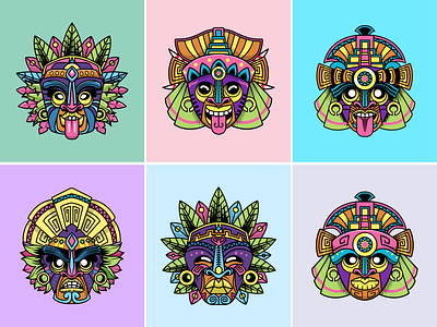 Hawaii Tiki Mask Collection👹 beach character culture cute ethnic face hawaii hawaiian icon illustration logo mask monster party tiki traditional tribal tropical vintage wooden
