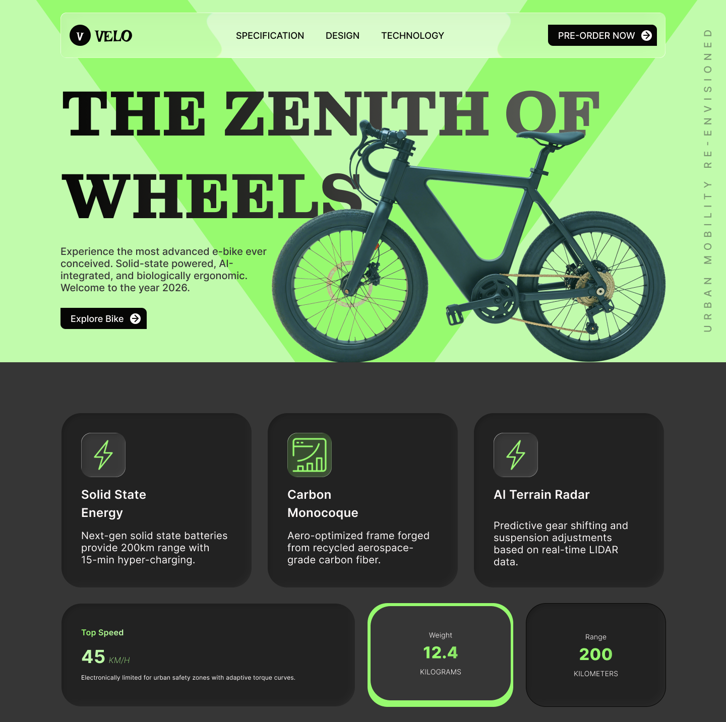 E-Bike Landing Page Design cleanenergy design ebike electricbike evbike graphic design greenenergy landing page micromobility sass smartbike sustainabletransport ui urbanmobility ux web design