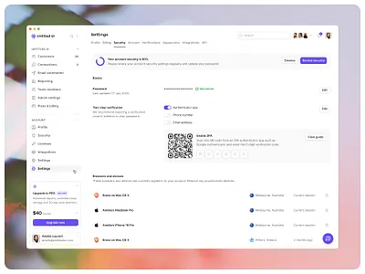 Security settings — Untitled UI product design qr code security settings settings page ui design user interface