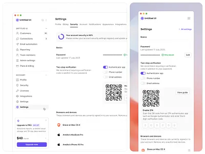 Security settings — Untitled UI form product design saas security settings settings page ui design user interface