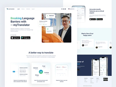 myTranslator - Landing Page brandin branding dahsboard design illustration landingpage landingpagedesign logo mobile app mobile app design mytranslator ui ux