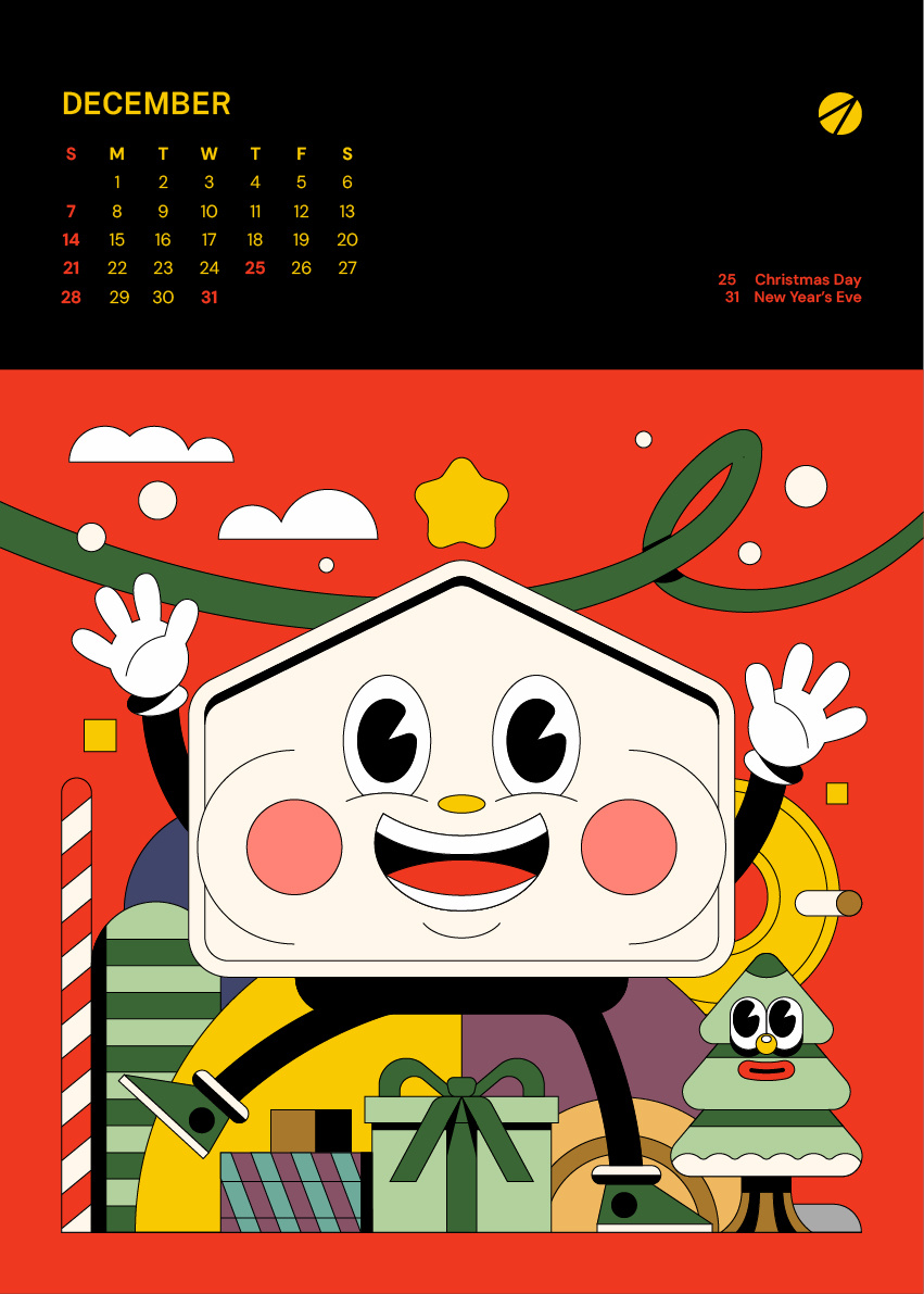 Merry Christmas 2025 branding calendar christmas design digital happy hose house icon illustration indonesia internet mascot red retro star vector xmas