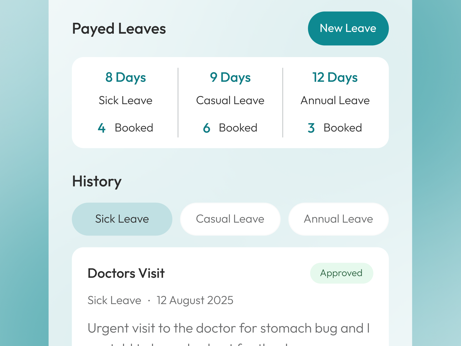 Medical UI Design - Login, Leaves Screen medical screens ui user interface ux ux research